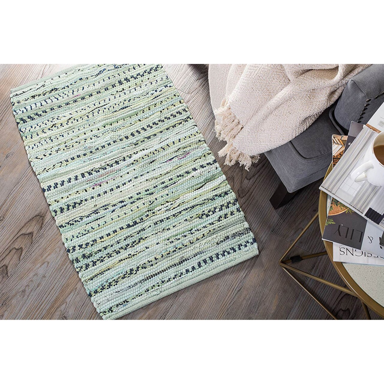 Contemporary Home Living 19.5" x 31.5" Reversible Striped Hand Woven Area Throw Rug - Green and Black
